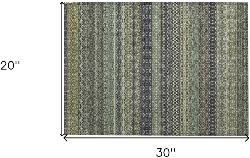 Sage Striped Washable Non Skid Indoor Outdoor Area Rug Photo 9