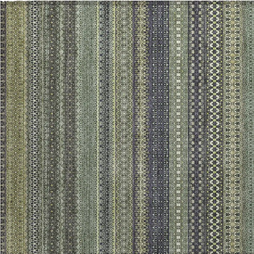 Sage Striped Washable Non Skid Indoor Outdoor Area Rug Photo 6