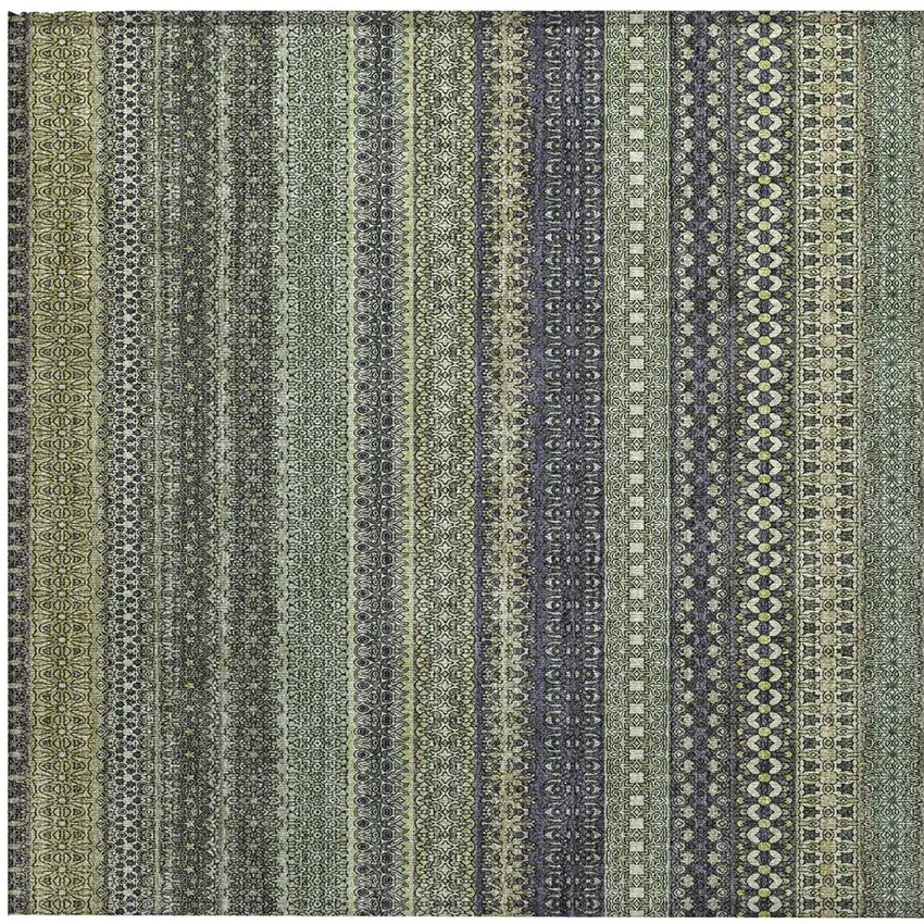 Sage Striped Washable Non Skid Indoor Outdoor Area Rug Photo 3