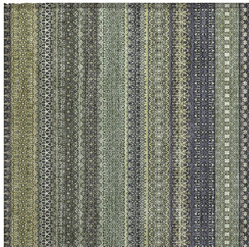 Sage Striped Washable Non Skid Indoor Outdoor Area Rug Photo 6
