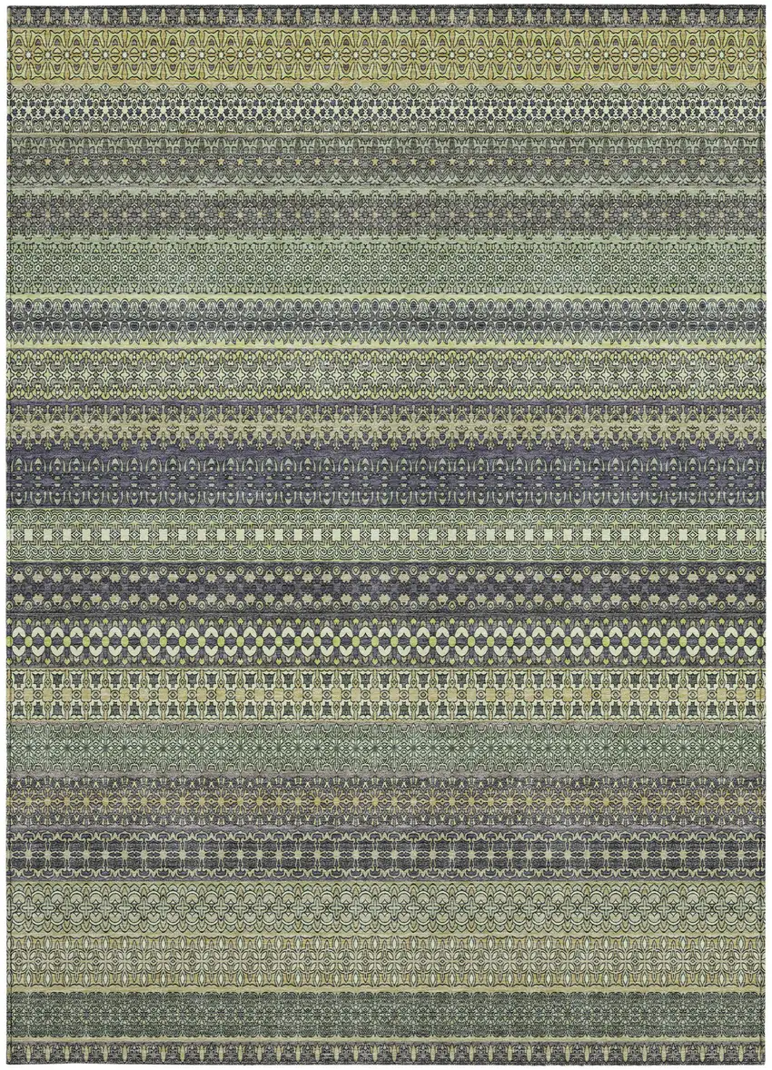 Sage Striped Washable Non Skid Indoor Outdoor Area Rug Photo 4