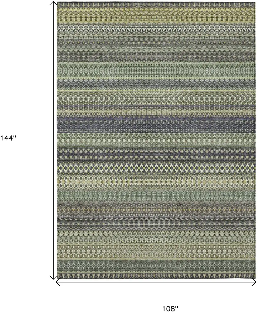 Sage Striped Washable Non Skid Indoor Outdoor Area Rug Photo 3