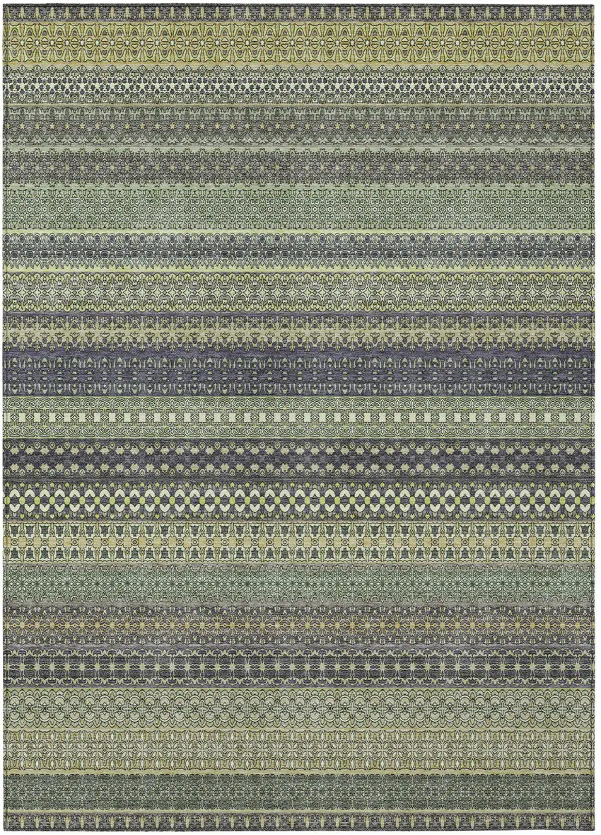 Sage Striped Washable Non Skid Indoor Outdoor Area Rug Photo 2