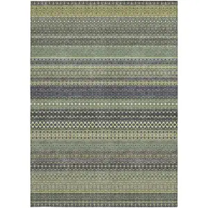 Photo of Sage Striped Washable Non Skid Indoor Outdoor Area Rug