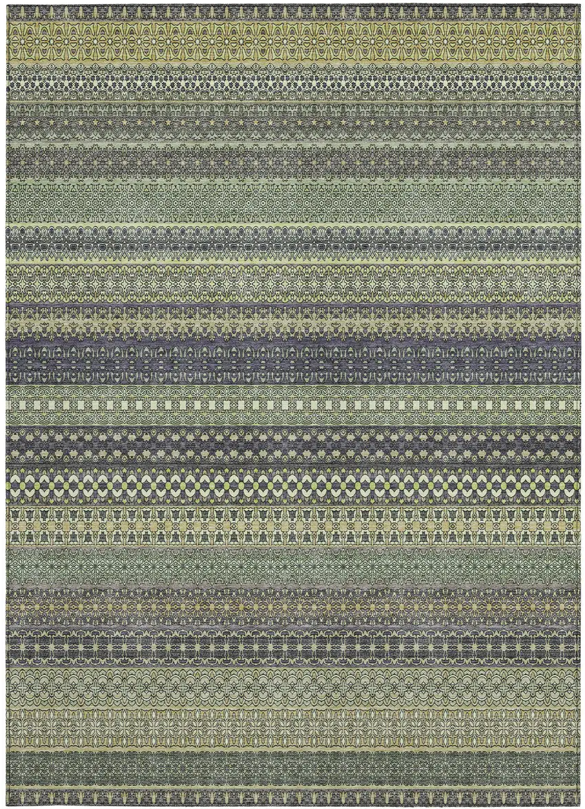 Sage Striped Washable Non Skid Indoor Outdoor Area Rug Photo 5
