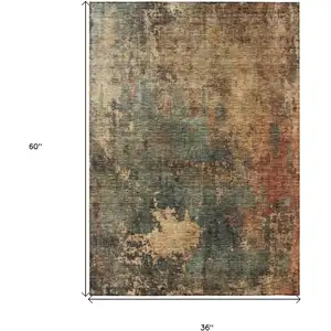 Photo of Sage Tan And Copper Abstract Washable Indoor Outdoor Area Rug