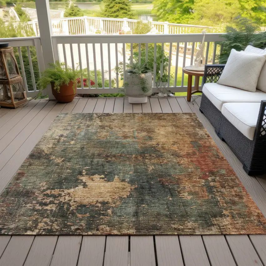 Sage Tan And Copper Abstract Washable Indoor Outdoor Area Rug Photo 9