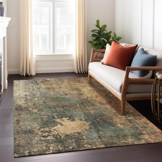 Sage Tan And Copper Abstract Washable Indoor Outdoor Area Rug Photo 9