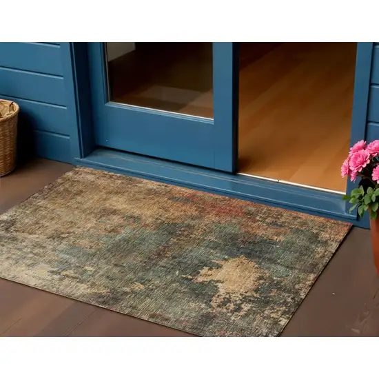 Sage Tan And Copper Abstract Washable Indoor Outdoor Area Rug Photo 1