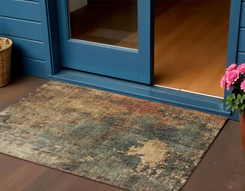 Sage Tan And Copper Abstract Washable Indoor Outdoor Area Rug Photo 1