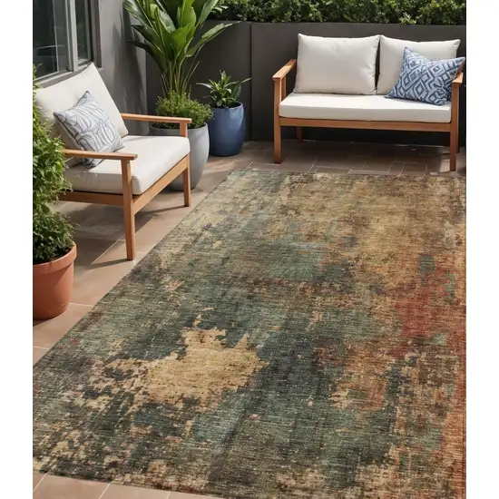 Sage Tan And Copper Abstract Washable Indoor Outdoor Area Rug Photo 1