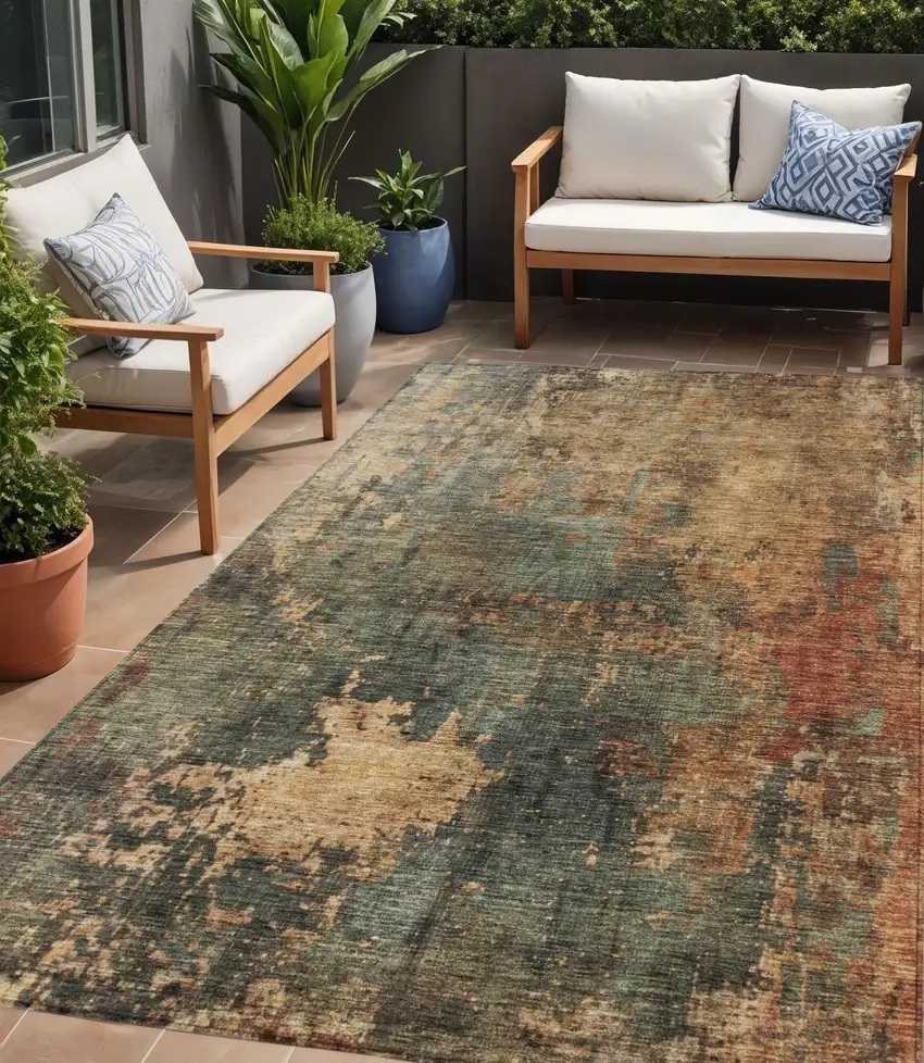 Sage Tan And Copper Abstract Washable Indoor Outdoor Area Rug Photo 1