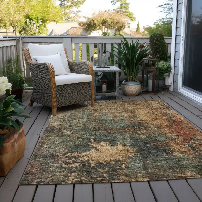 Sage Tan And Copper Abstract Washable Indoor Outdoor Area Rug Photo 8
