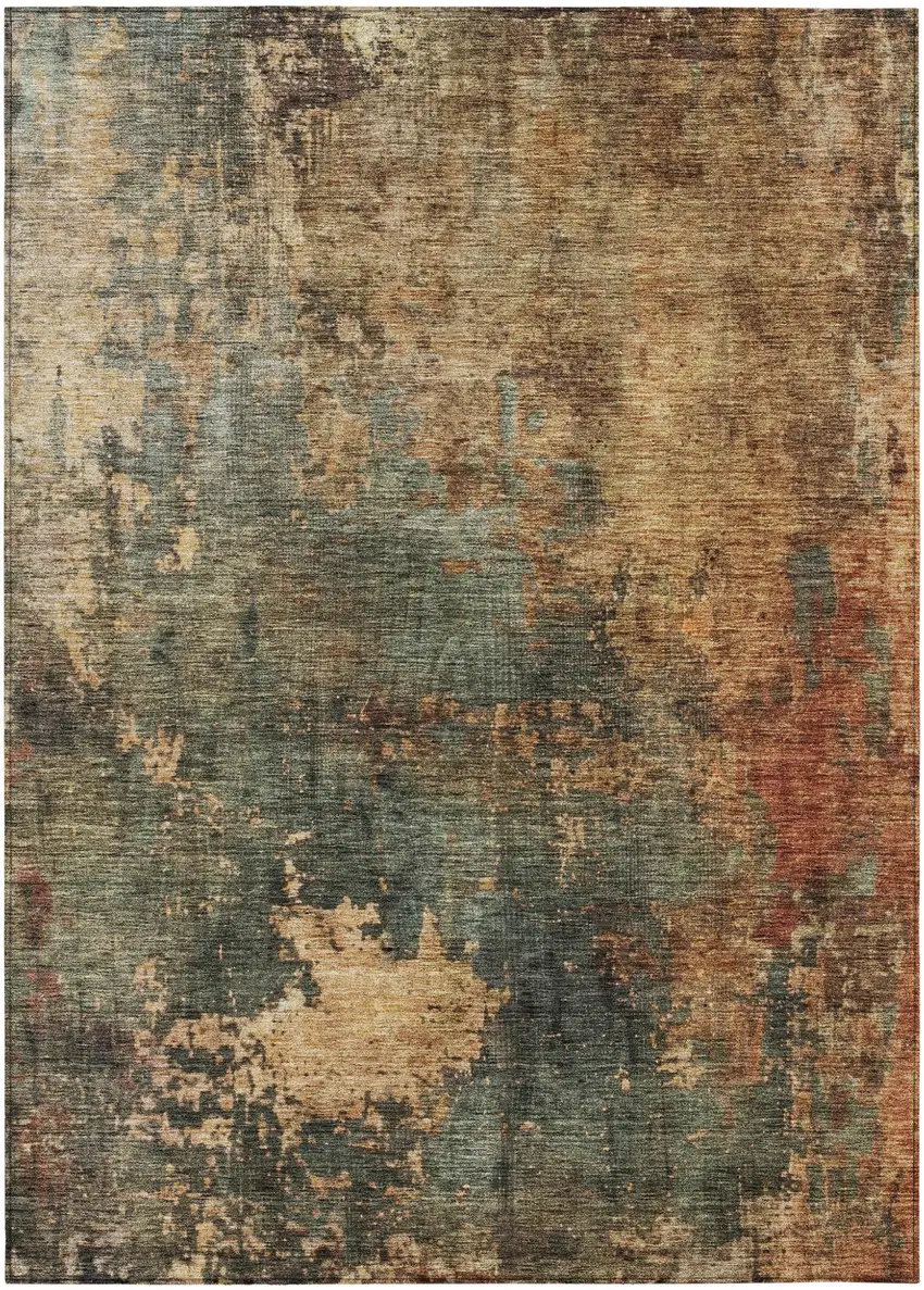 Sage Tan And Copper Abstract Washable Indoor Outdoor Area Rug Photo 2