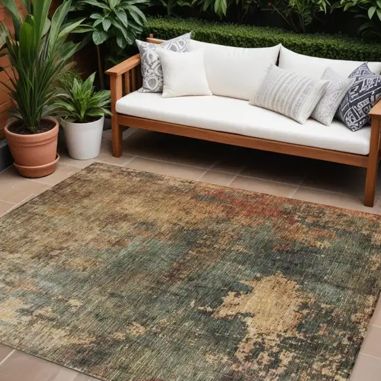 Sage Tan And Copper Abstract Washable Indoor Outdoor Area Rug Photo 1