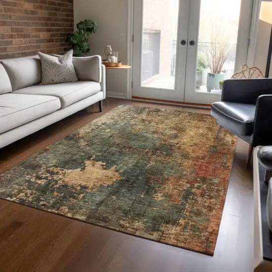 Sage Tan And Copper Abstract Washable Indoor Outdoor Area Rug Photo 9