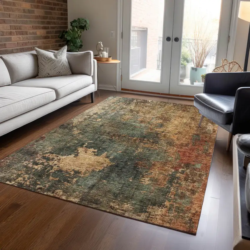 Sage Tan And Copper Abstract Washable Indoor Outdoor Area Rug Photo 9