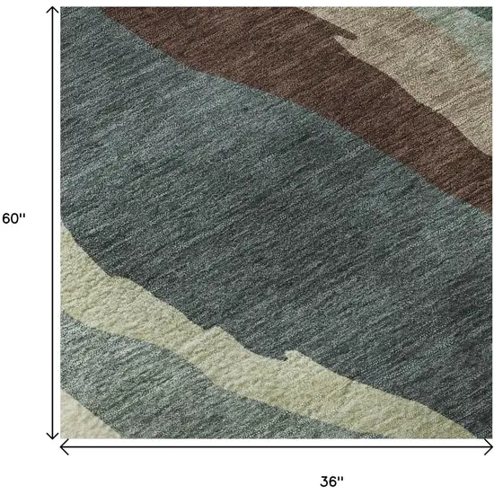 Sage Taupe And Beige Abstract Washable Area Rug With UV Protection Photo 8