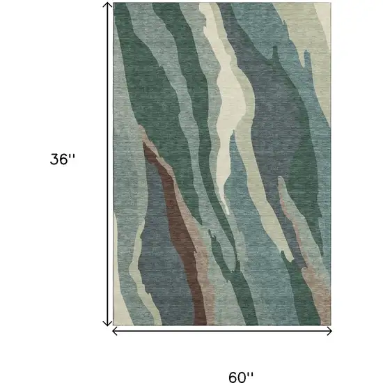 Sage Taupe And Beige Abstract Washable Area Rug With UV Protection Photo 9