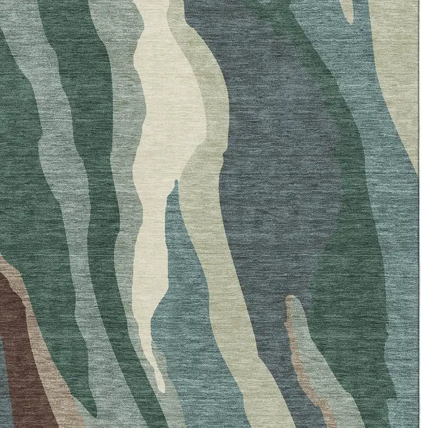 Sage Taupe And Beige Abstract Washable Area Rug With UV Protection Photo 3