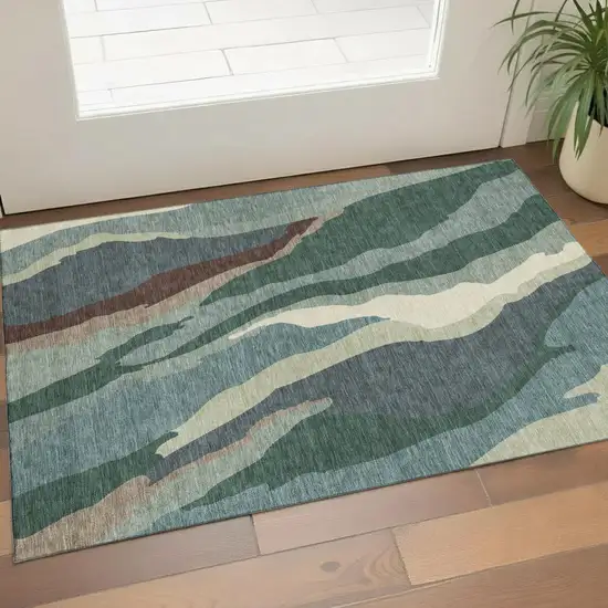 Sage Taupe And Beige Abstract Washable Area Rug With UV Protection Photo 1