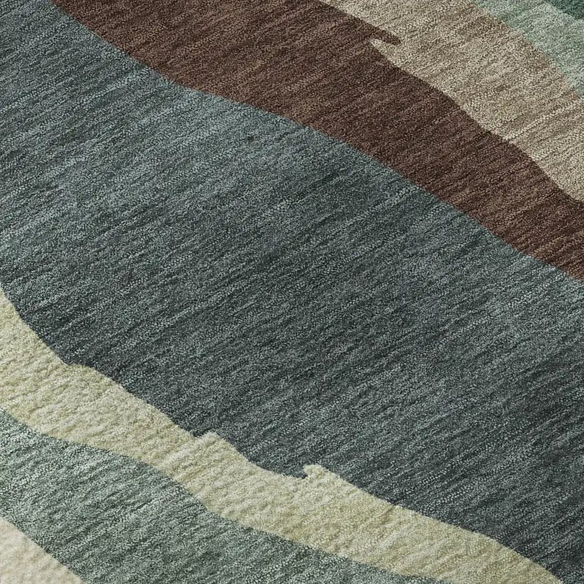 Sage Taupe And Beige Abstract Washable Area Rug With UV Protection Photo 1