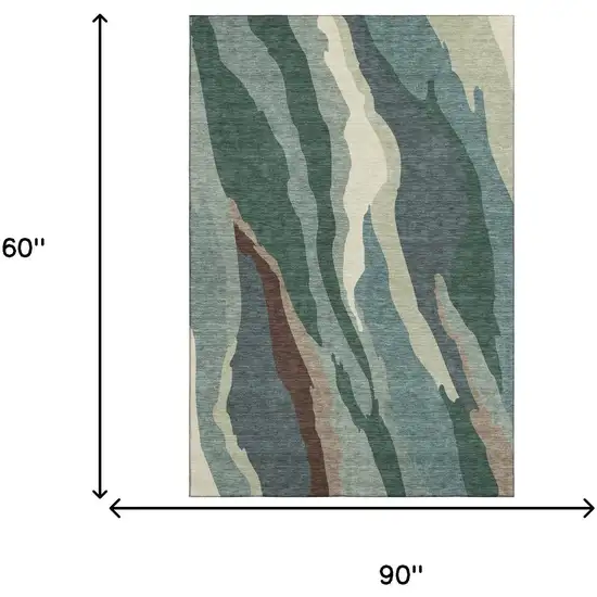 Sage Taupe And Beige Abstract Washable Area Rug With UV Protection Photo 4