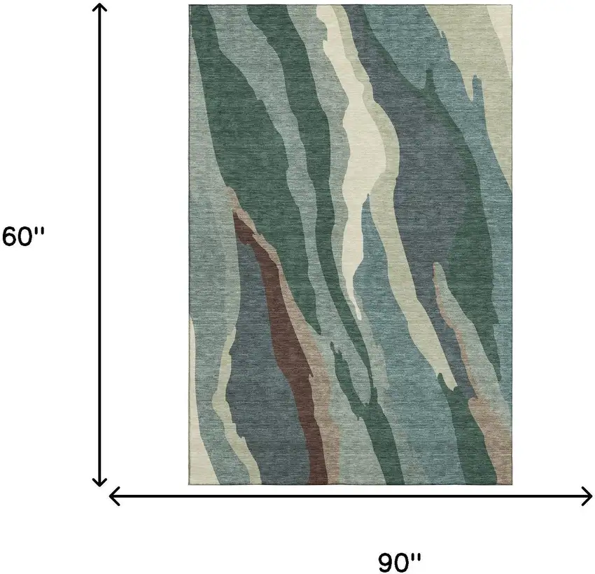 Sage Taupe And Beige Abstract Washable Area Rug With UV Protection Photo 4