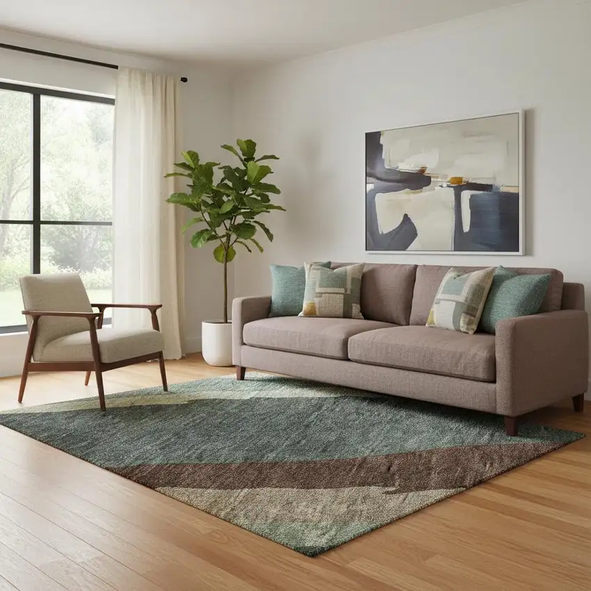 Sage Taupe And Beige Abstract Washable Area Rug With UV Protection Photo 2