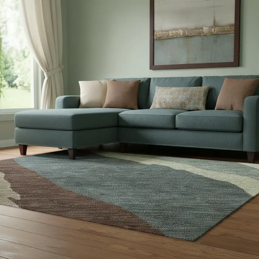 Sage Taupe And Beige Abstract Washable Area Rug With UV Protection Photo 2