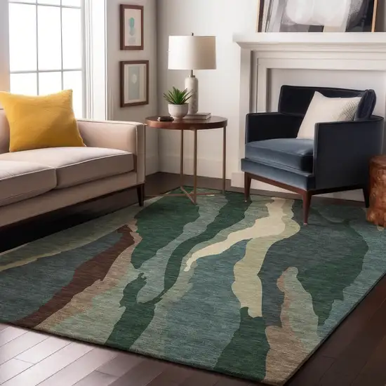 Sage Taupe And Beige Abstract Washable Area Rug With UV Protection Photo 3