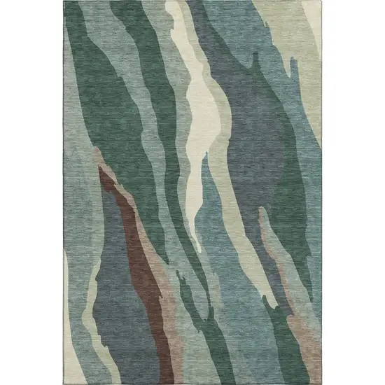 Sage Taupe And Beige Abstract Washable Area Rug With UV Protection Photo 4