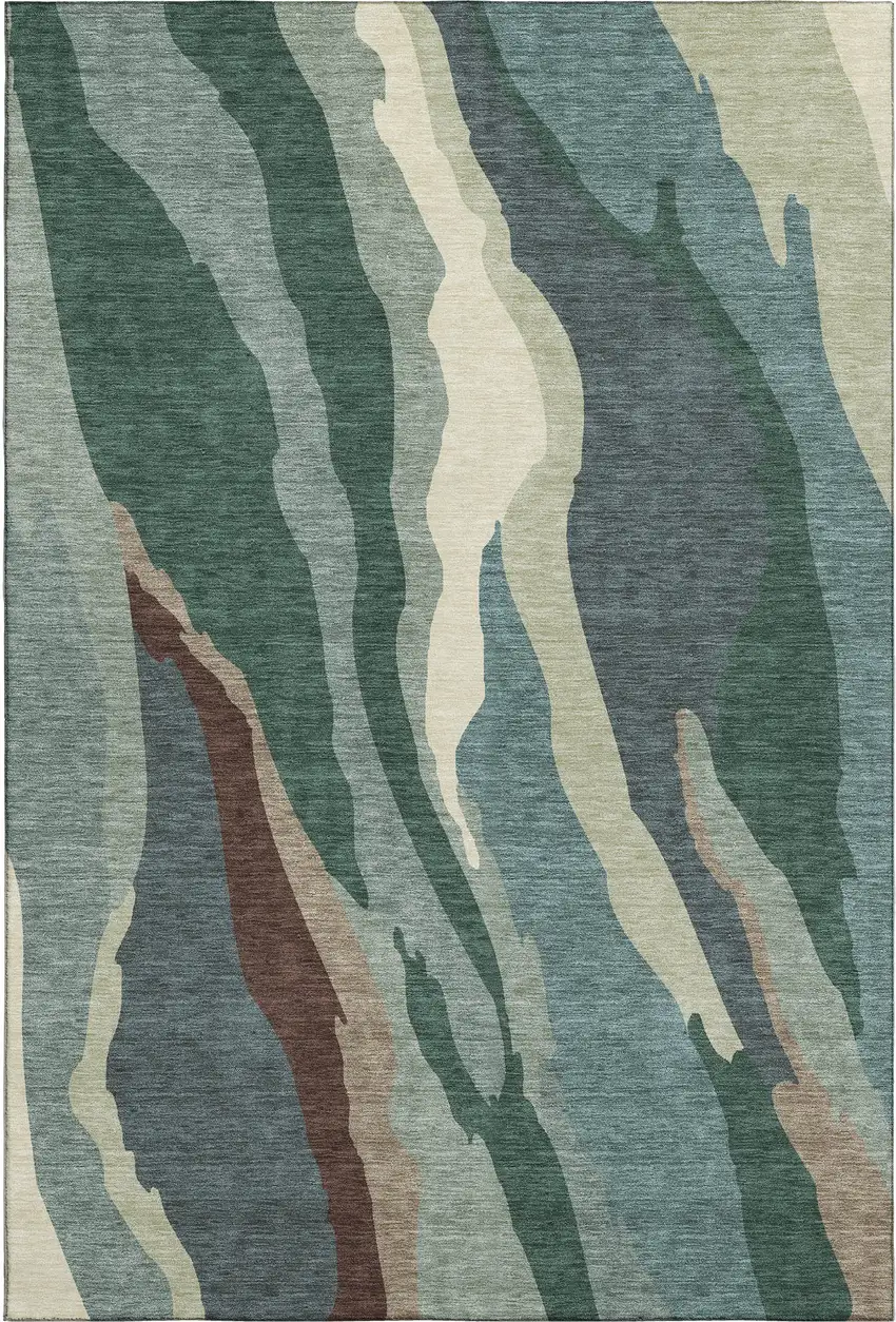 Sage Taupe And Beige Abstract Washable Area Rug With UV Protection Photo 4