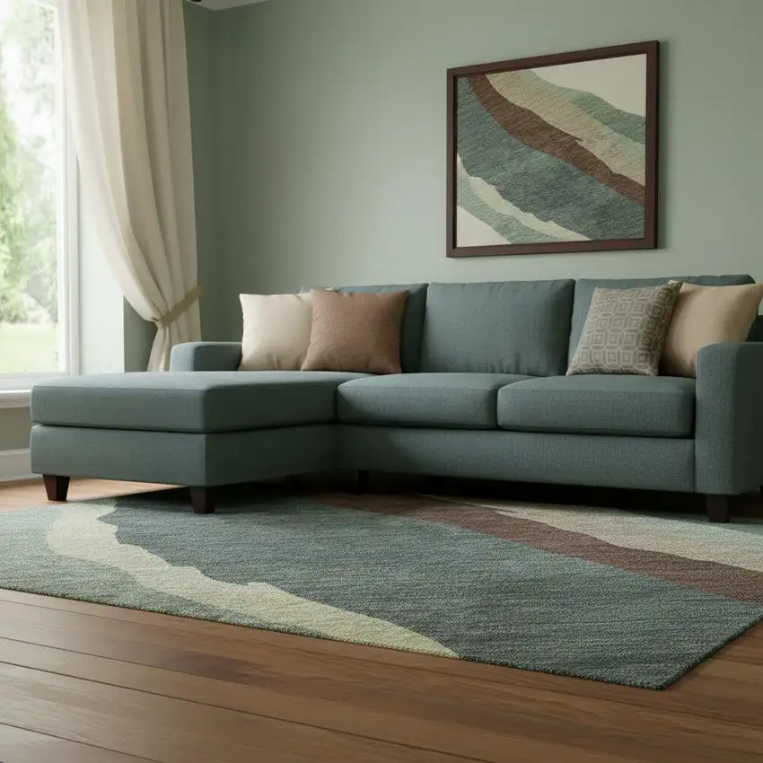 Sage Taupe And Beige Abstract Washable Area Rug With UV Protection Photo 2