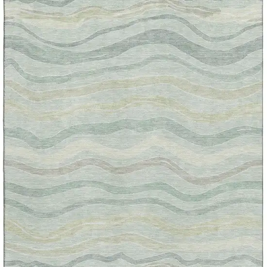 Sage Taupe And Ivory Striped Washable Area Rug With UV Protection Photo 3