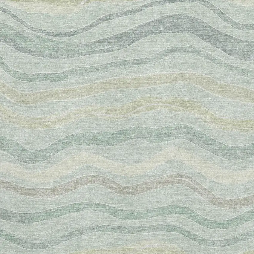 Sage Taupe And Ivory Striped Washable Area Rug With UV Protection Photo 3