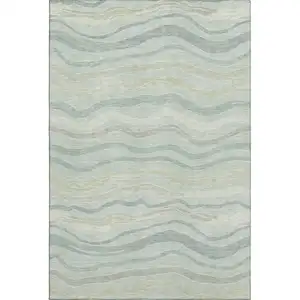 Photo of Sage Taupe And Ivory Striped Washable Area Rug With UV Protection