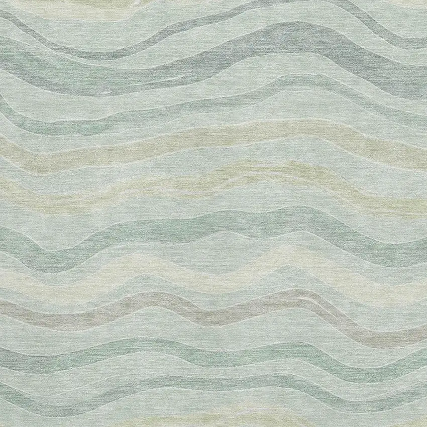 Sage Taupe And Ivory Striped Washable Area Rug With UV Protection Photo 2