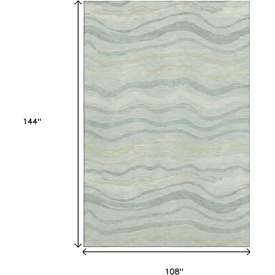 Sage Taupe And Ivory Striped Washable Area Rug With UV Protection Photo 9