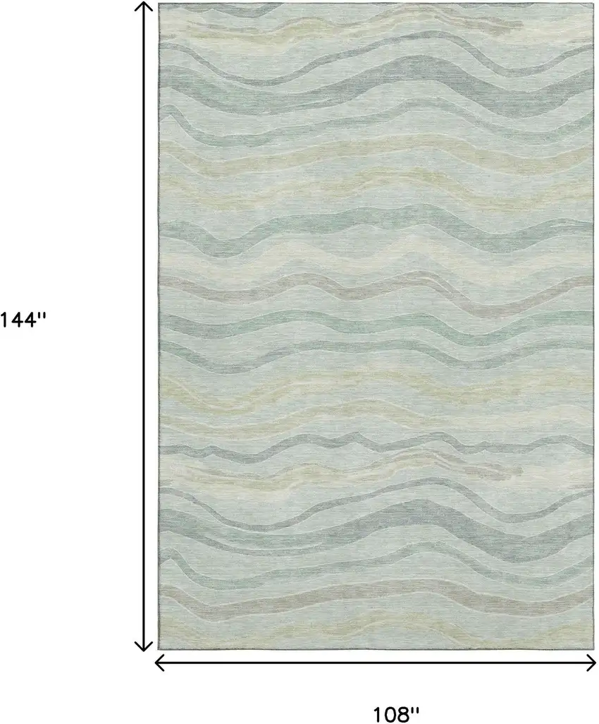 Sage Taupe And Ivory Striped Washable Area Rug With UV Protection Photo 9