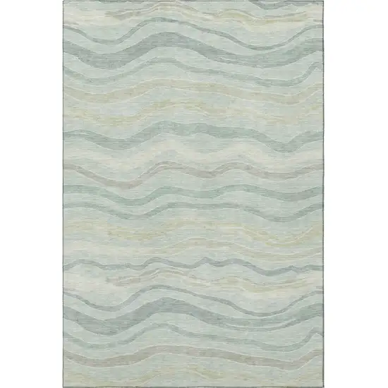 Sage Taupe And Ivory Striped Washable Area Rug With UV Protection Photo 2