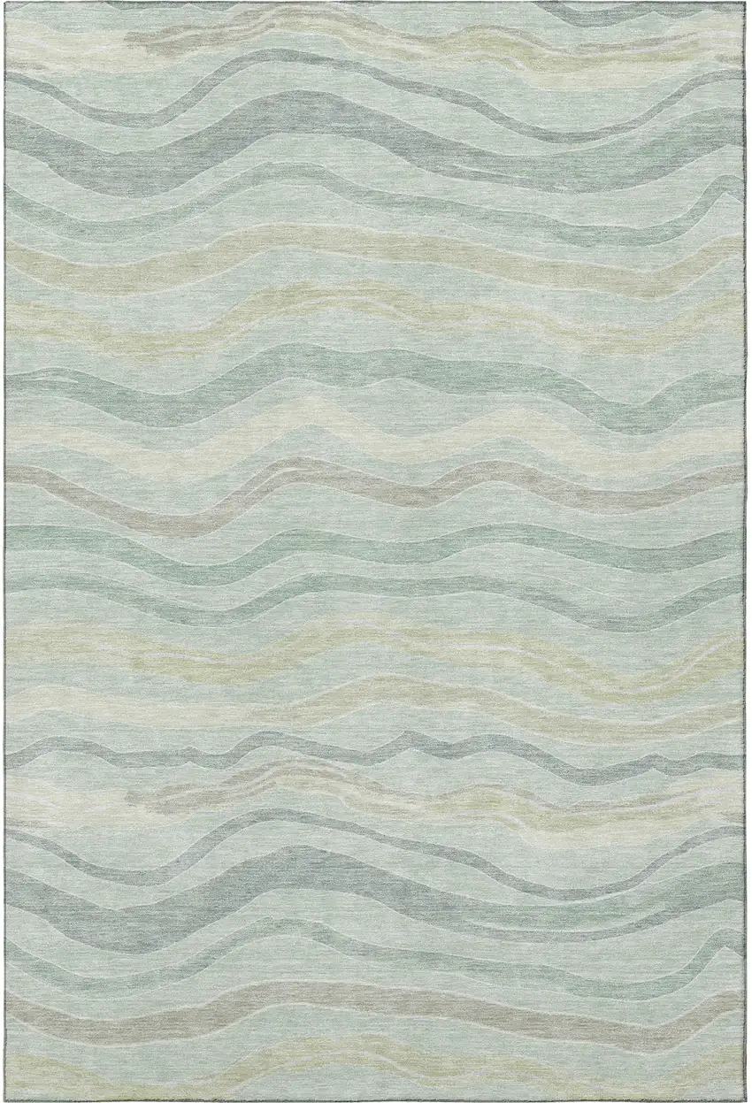 Sage Taupe And Ivory Striped Washable Area Rug With UV Protection Photo 2