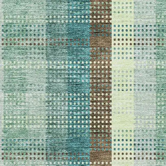 Sage Teal And Ivory Plaid Washable Area Rug With UV Protection Photo 2
