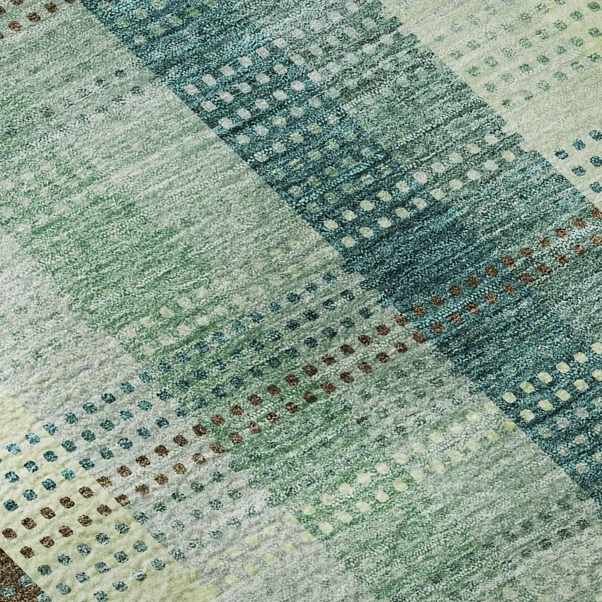 Sage Teal And Ivory Plaid Washable Area Rug With UV Protection Photo 9