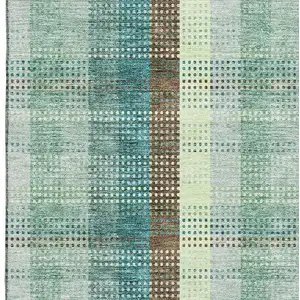 Photo of Sage Teal And Ivory Plaid Washable Area Rug With UV Protection