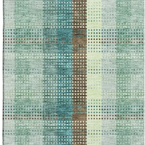 Sage Teal And Ivory Plaid Washable Area Rug With UV Protection Photo 2