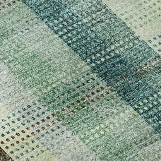 Sage Teal And Ivory Plaid Washable Area Rug With UV Protection Photo 9