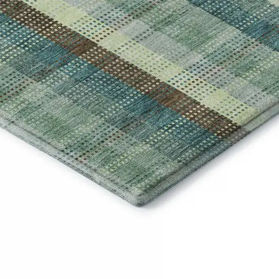 Sage Teal And Ivory Plaid Washable Area Rug With UV Protection Photo 8
