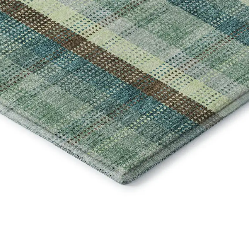 Sage Teal And Ivory Plaid Washable Area Rug With UV Protection Photo 8
