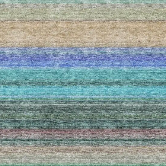 Sage Teal And Lavender Striped Washable Area Rug With UV Protection Photo 2